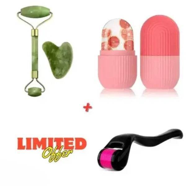 Buy 2 Get 1 Free – 3 Pcs Facial Roller Combo Pack (Jade, Ice & Derma) - Gadget Spark