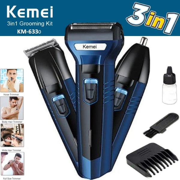 Kemei (3 in 1) Shaver Hair Beard And Nose Trimmer